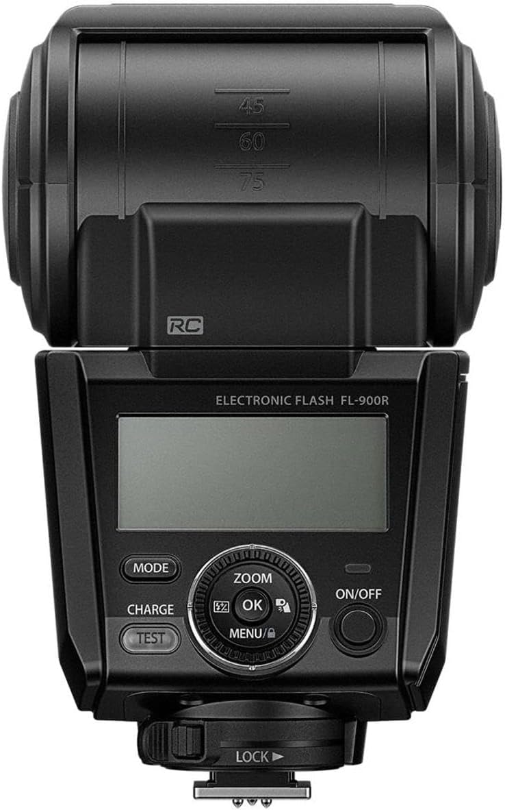 45 60  
75  
RC  
ELECTRONIC FLASH FL-900R  
MODE CHARGE  
ZOOM 4% OK  
ON/OFF  
TEST  
MENU  
LOCK