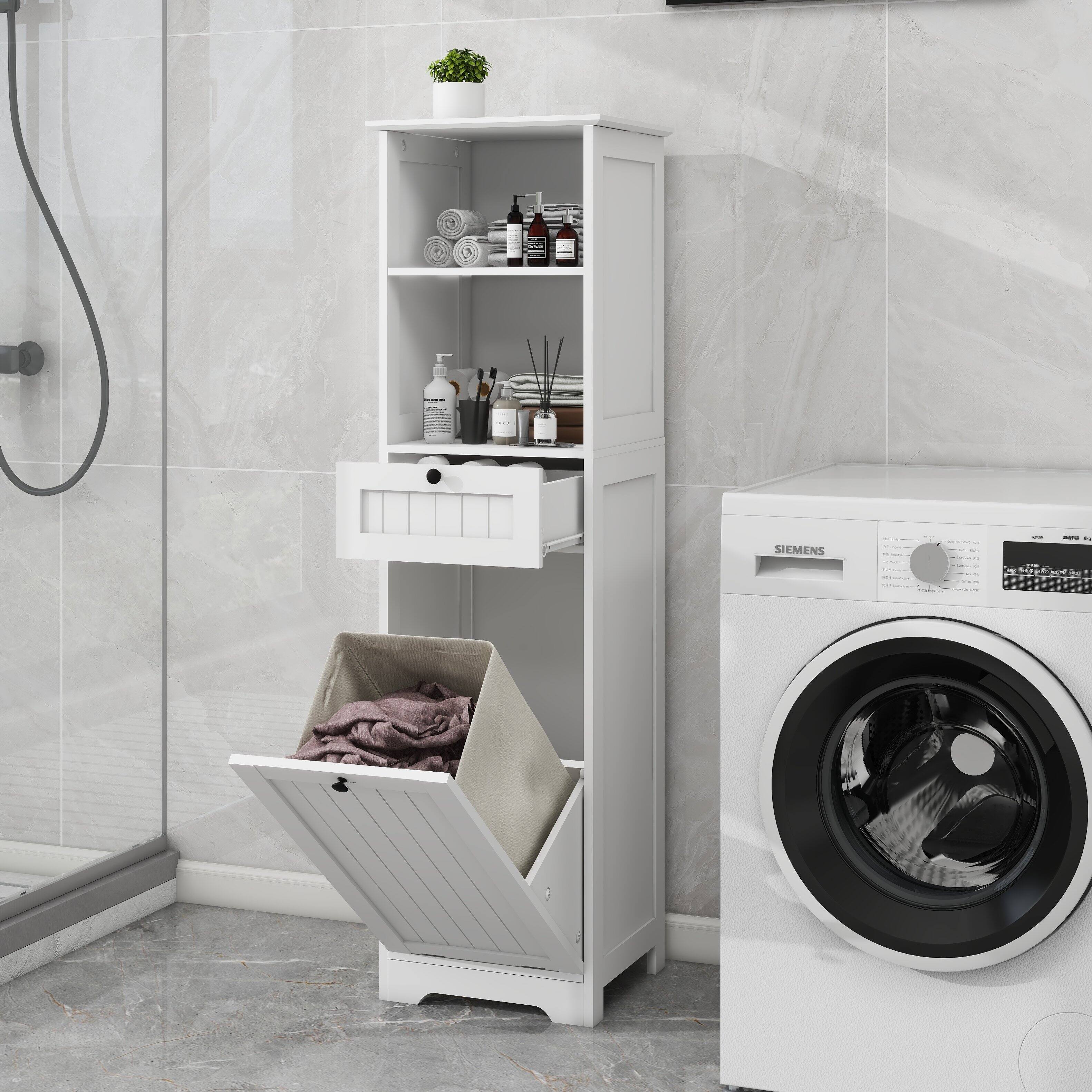 Back. APRILSOUL - White Laundry Sorter Cabinet with Double Storage Function for Space Saving and Organization - White.