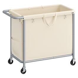 Songmics Home - Laundry Basket with Wheels, Rolling Laundry Hamper, 47.5 Gallons (180 L), Removable Liner, Steel Frame with Handle - Cream White