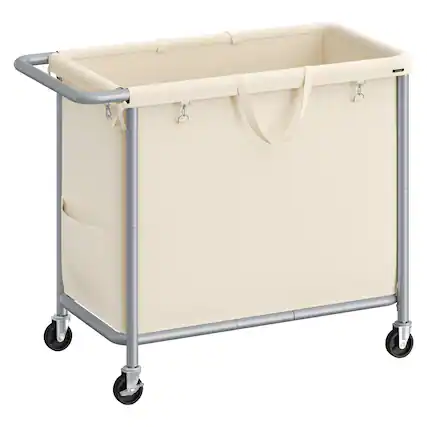 Front. Songmics Home - Laundry Basket with Wheels, Rolling Laundry Hamper, 47.5 Gallons (180 L), Removable Liner, Steel Frame with Handle - Cream White.