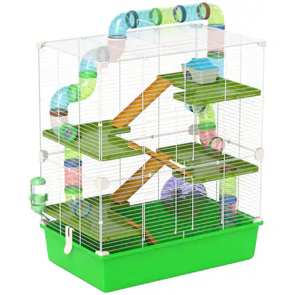 Front. TinyHomie - PawHut 23 Green Extra Large 5Tier Hamster Cage Tubes Tunnels Accessories.