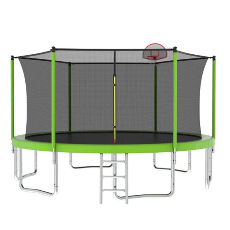 Alt View 4. HTUTWOO - Trampoline for Kids 14FT with Enclosure Net - Backyards Recreational Trampoline, Jumping Mat,Spring Cover Padding,Ladder - Green.