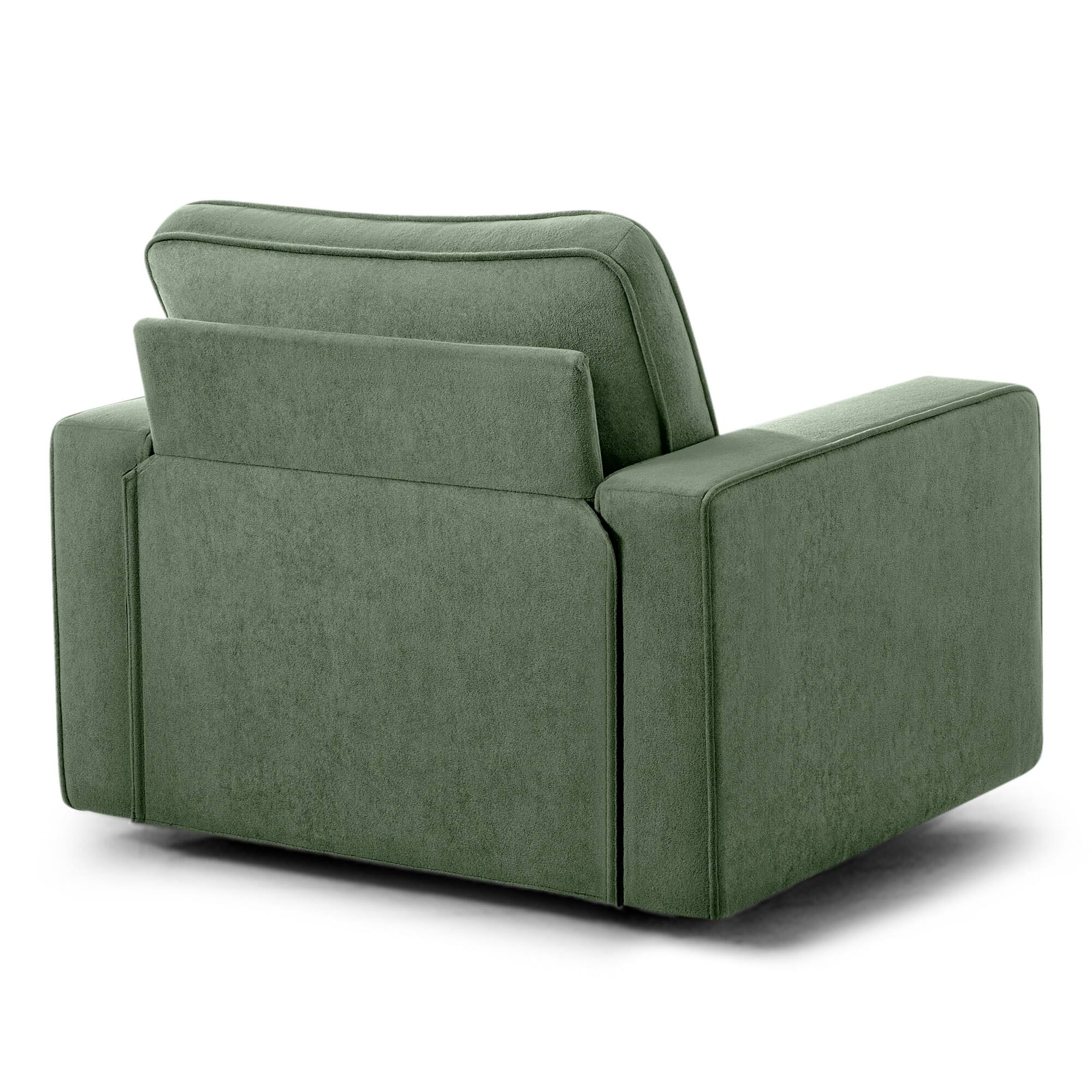 Back. Brick Attic - 36.2"Wide Swivel Accent Chair,360° Rotation Upholstered Comfortable Cushioned Seating, Pillowback Glider Rocking Chair - Green.
