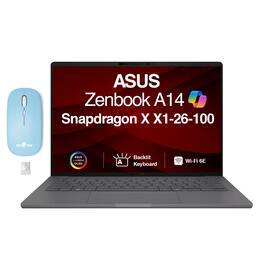 ASUS - Zenbook A14 Laptop 14.0 WUXGA Display (Snapdragon X X1-26-100, 32GB, Win 11 Home) w/Dockztorm Wireless Mouse - Iceland Gray