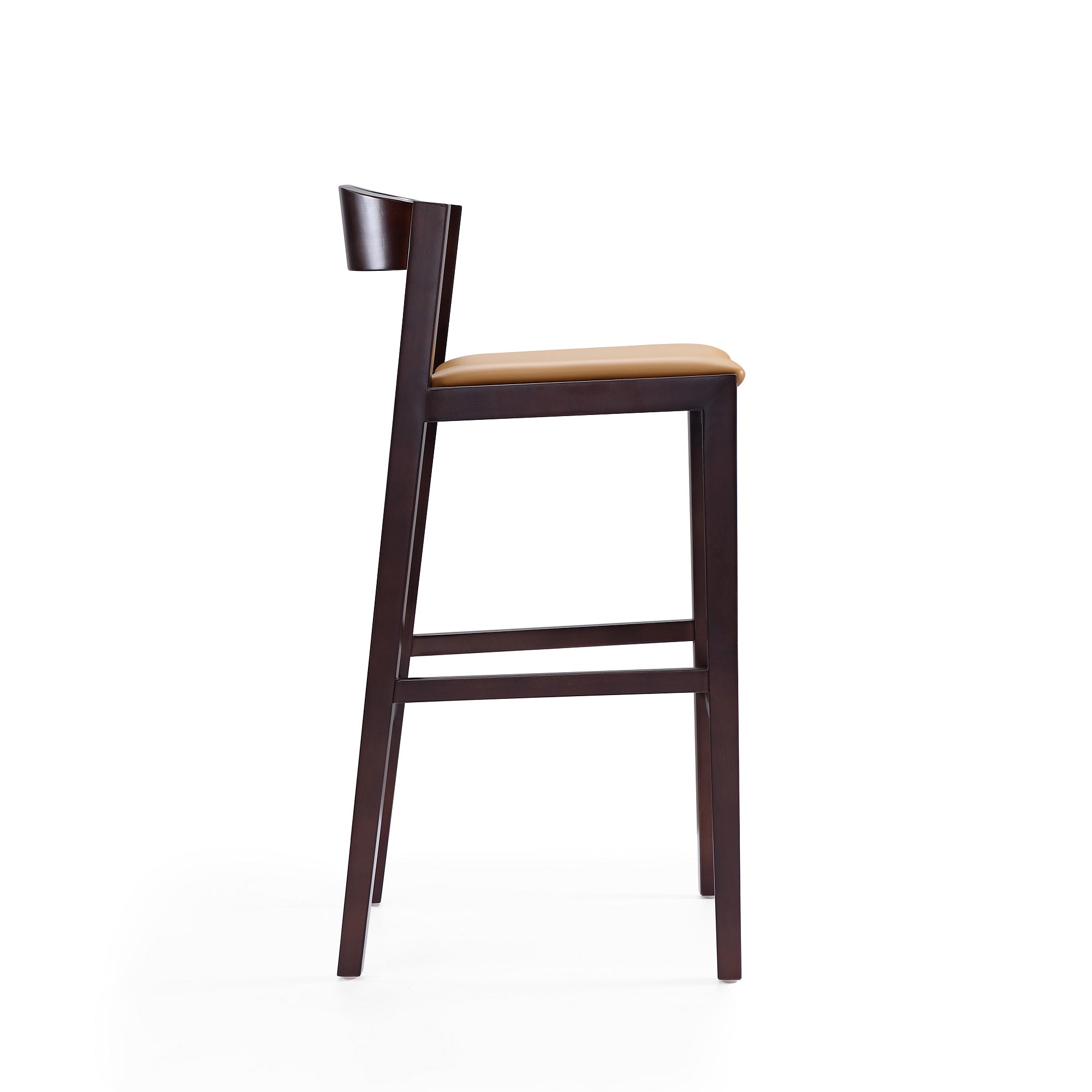 Alt View 1. Manhattan Comfort - Klismos Mid-Century Modern Wood Upholstered Barstool - Set of 2 - Camel.