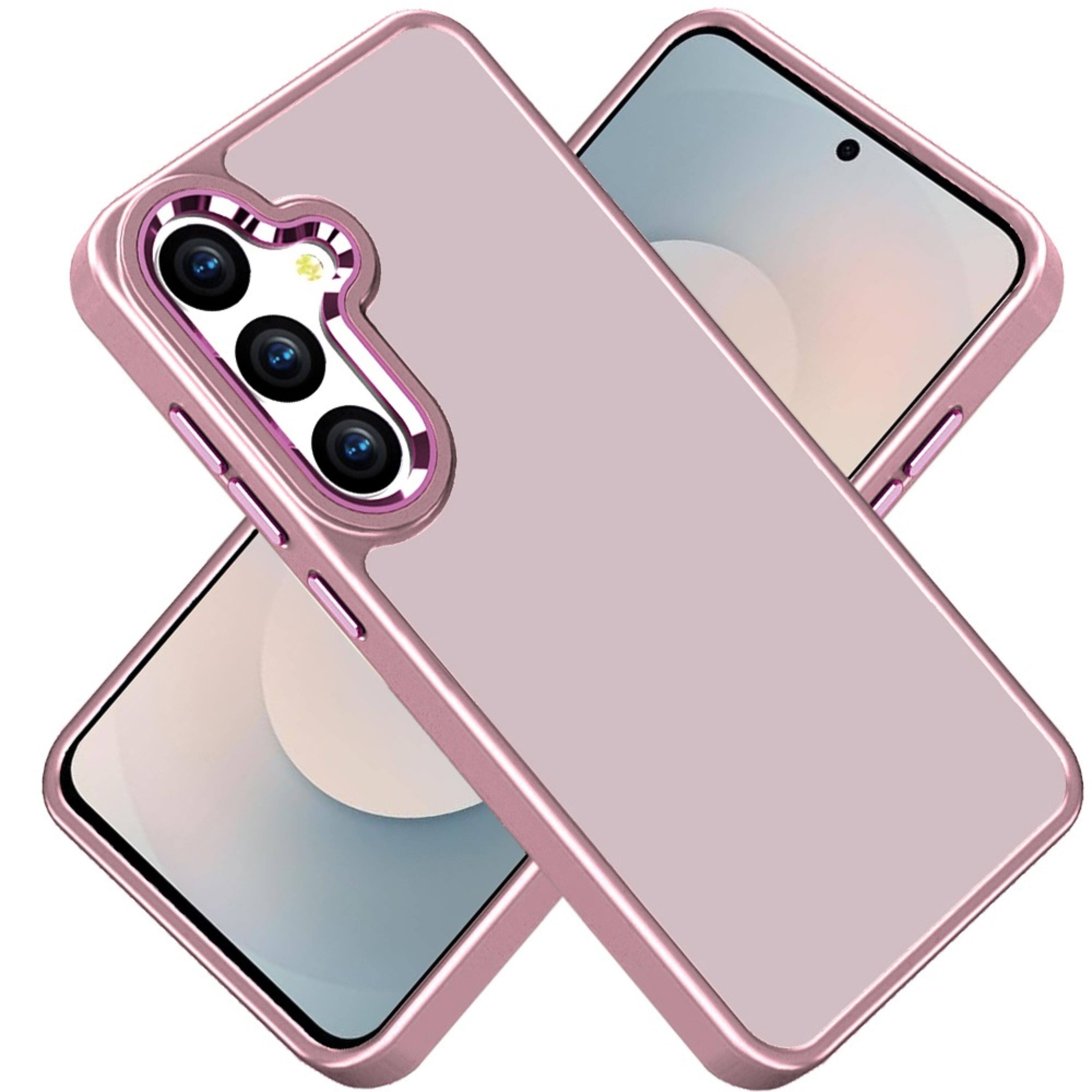 Angle. Kitcheniva - Thick Acrylic Metal Button Case With Tempered Glass For Samsung S26 Plus Light Pink - Light Pink.