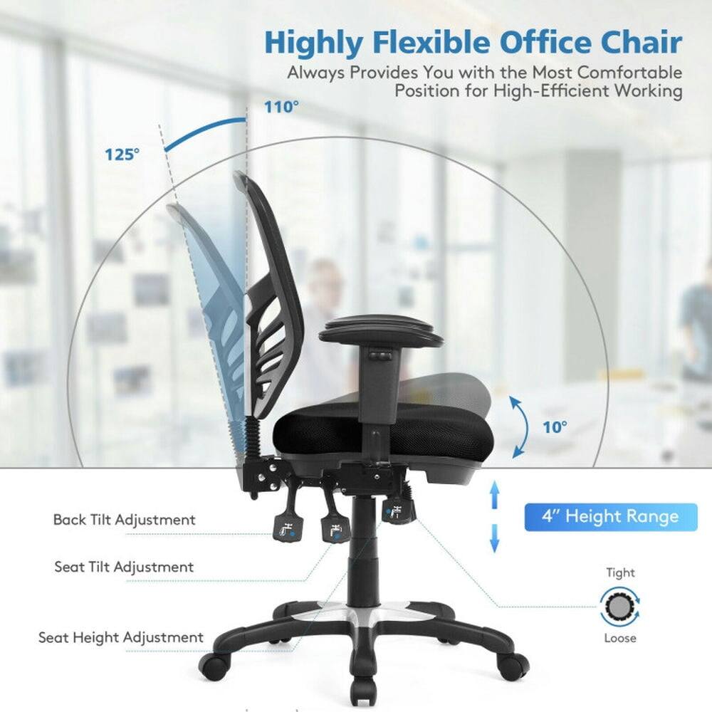 Kadyn - Ergonomic Mesh Office Chair with Adjustable Back Height and Armrests- Home Office Computer Desk Chair - Black - Thumbnail 4