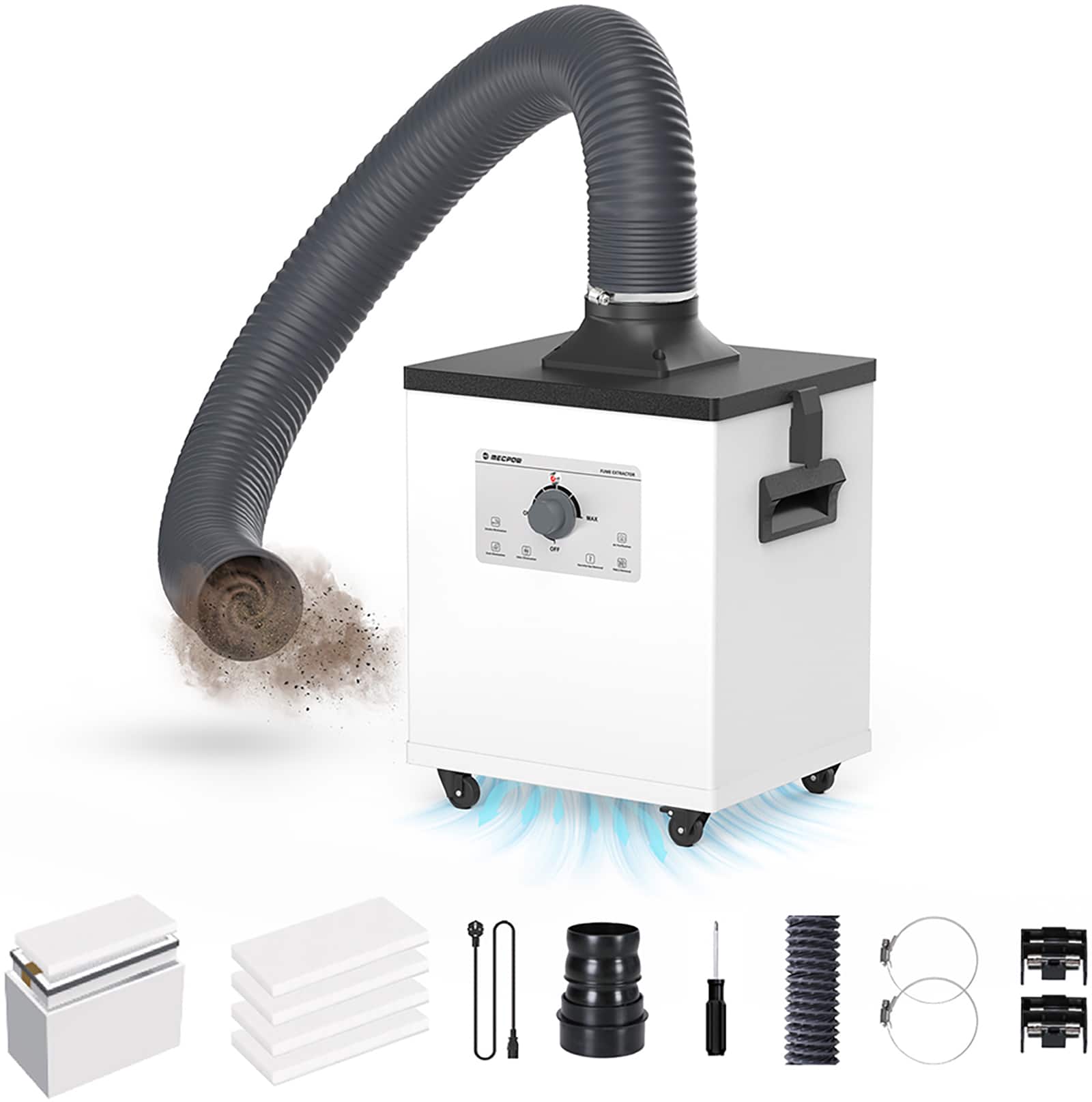 Mecpow - 150W Fume Extractor, 258m³/h Air Flow, 3-Layers Filtration Smoke Purifier & 99.98% Purification Rate for smoke removal - White