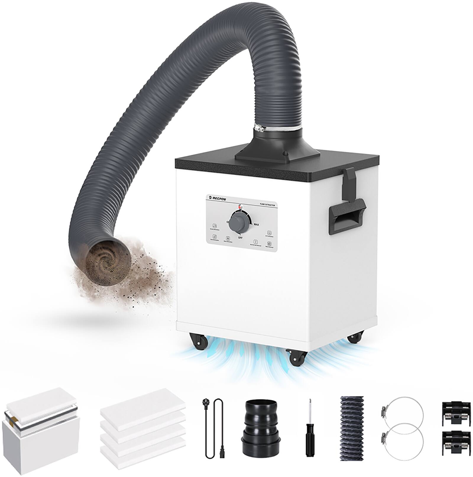 Front. Mecpow - 150W Fume Extractor, 258m³/h Air Flow, 3-Layers Filtration Smoke Purifier & 99.98% Purification Rate for smoke removal - White.