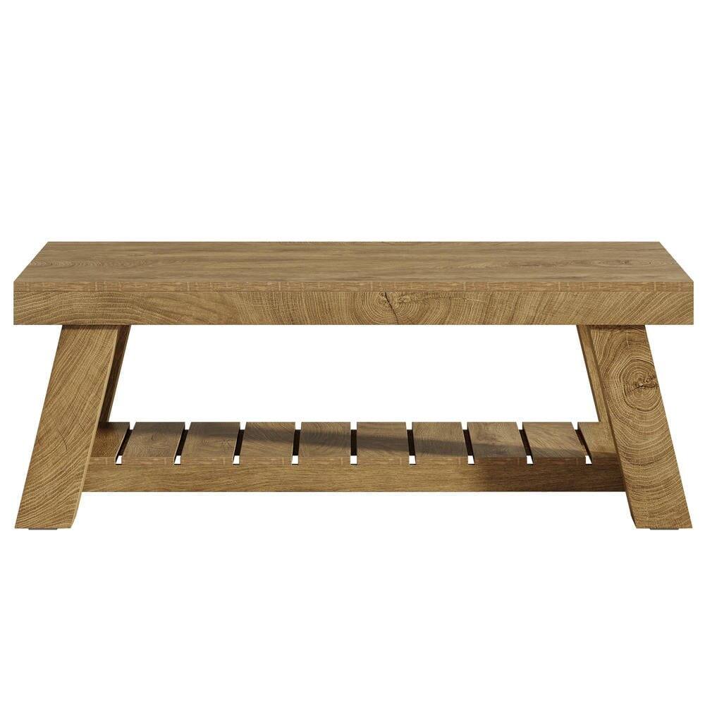 Alt View 1. Kadyn - 47.24-Inch Rectangular Farmhouse Coffee Table with 2-Tier Storage Shelves, Rustic Accent Table - Brown.