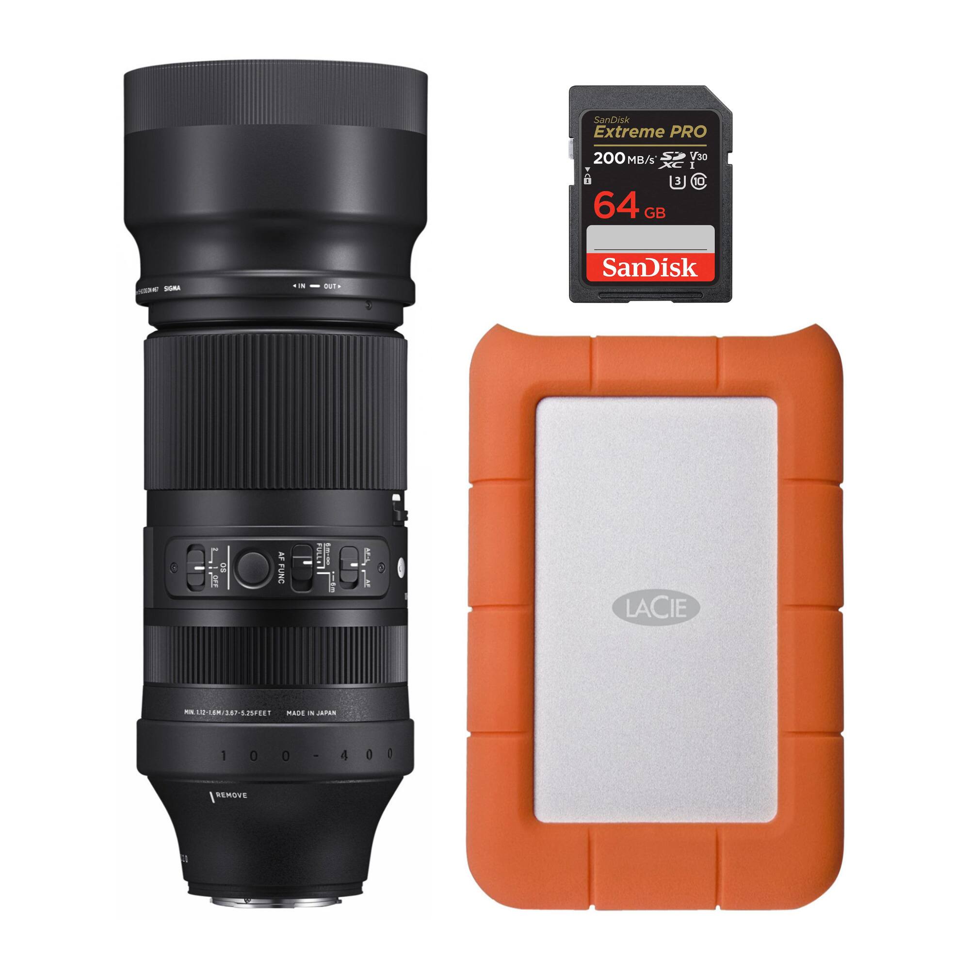 SanDisk Extreme PRO  
200 MB/s  
64 GB  
V30  
10  

Sigma  
100-400mm f/4.5-5.6 DG OS HSM | Sports  
MADE IN JAPAN  

LACIE