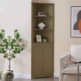 Kings Brand Furniture - Tall Wooden Corner Cabinet - Lemon pepper