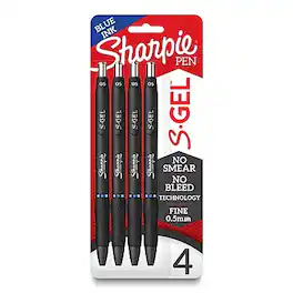 Sharpie - S-Gel Retractable Gel Pen, Medium Point, Blue Ink, 4 Pack (2096172)