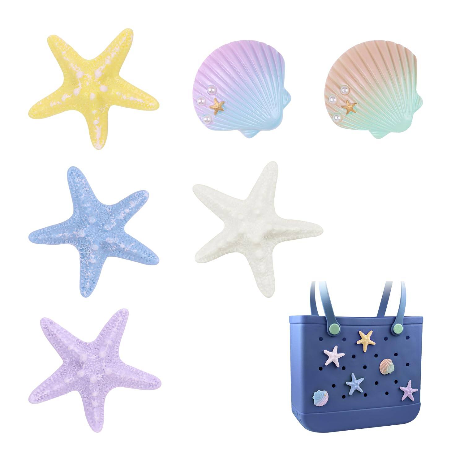 Front. DORLUKFU - WORBSS Charms for Bogg Bag - Simple Modern Beach Bag Charms - Simply Southern Beach Tote Accessories, Decorative Insert - Purple Blue (6Pcs).