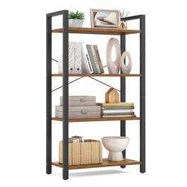 Songmics Home - 4-Tier Storage Shelf, Freestanding Bookcase for Home Office, Living Room, Industrial, Rustic Brown and Black - Rustic Brown and Ink Black