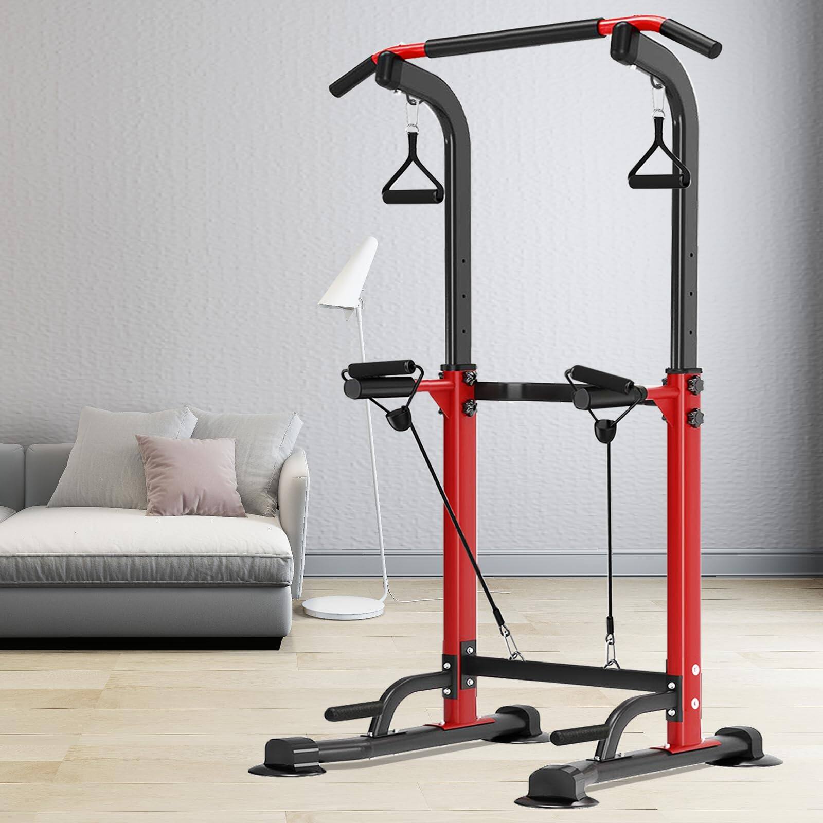 Alt View 6. ThinkLink Electronic - Power Tower Pull Up Bar Pull-up Rack Dip Station Height Adjustable Multi-functional Home Strength Gym Equipmen - Red.