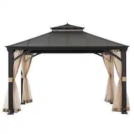 SUNJOY - Outdoor Patio 11x13 Black 2-Tier Aluminum Backyard Hardtop Gazebo