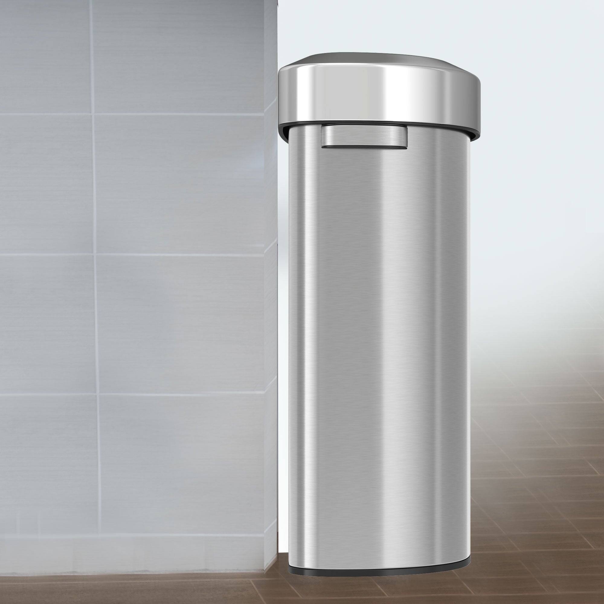 Alt View 1. iTouchless - 23 Gallon Stainless Steel Semi-Round Open Top Kitchen Trash Can - Silver.