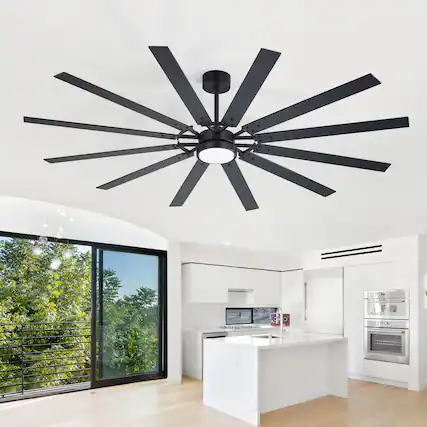 Front. Breezary - 80-Inch Ceiling Fan with LED Light, 12 Wood Blades, DC Motor, 6 Speeds, Timer, Reversible Airflow and Remote Control - Black and Walnut.