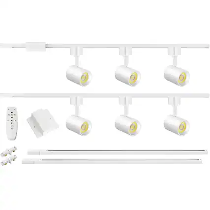 Front. Dazzed Corner - 6-Light Remote Control LED Track Lighting Kit with 6.6FT H-Type Track & Floating Canopy - White.
