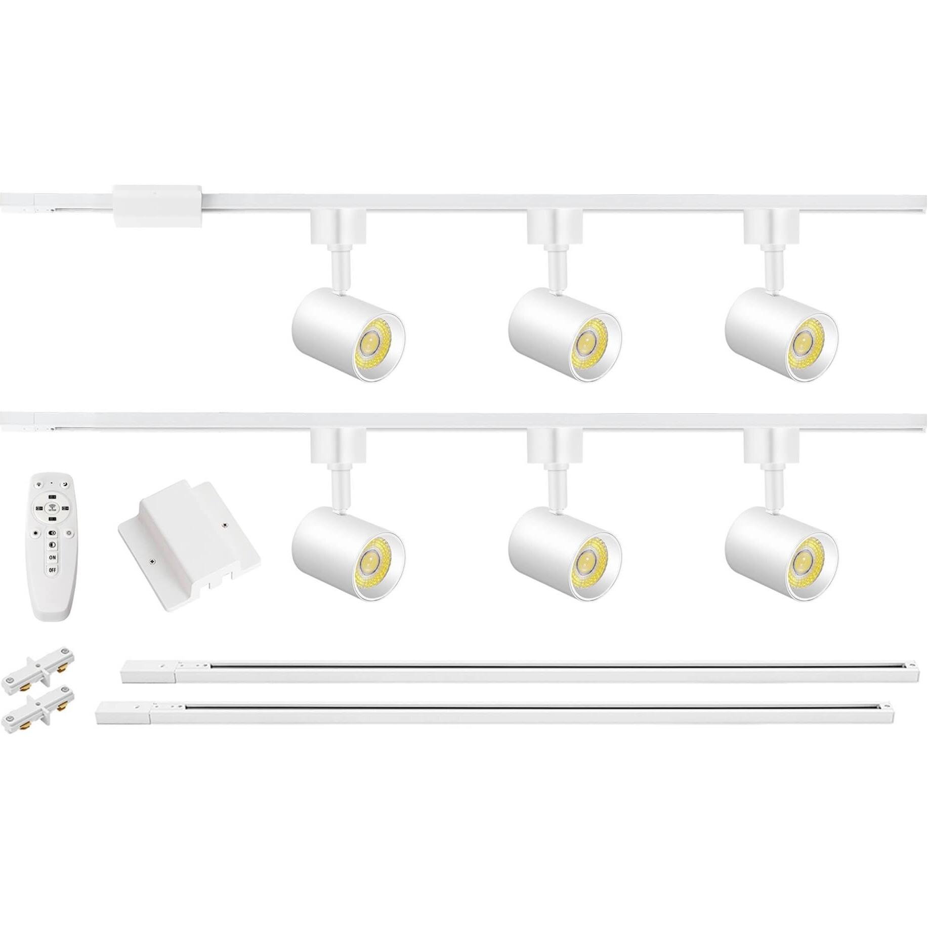 Front. Dazzed Corner - 6-Light Remote Control LED Track Lighting Kit with 6.6FT H-Type Track & Floating Canopy - White.