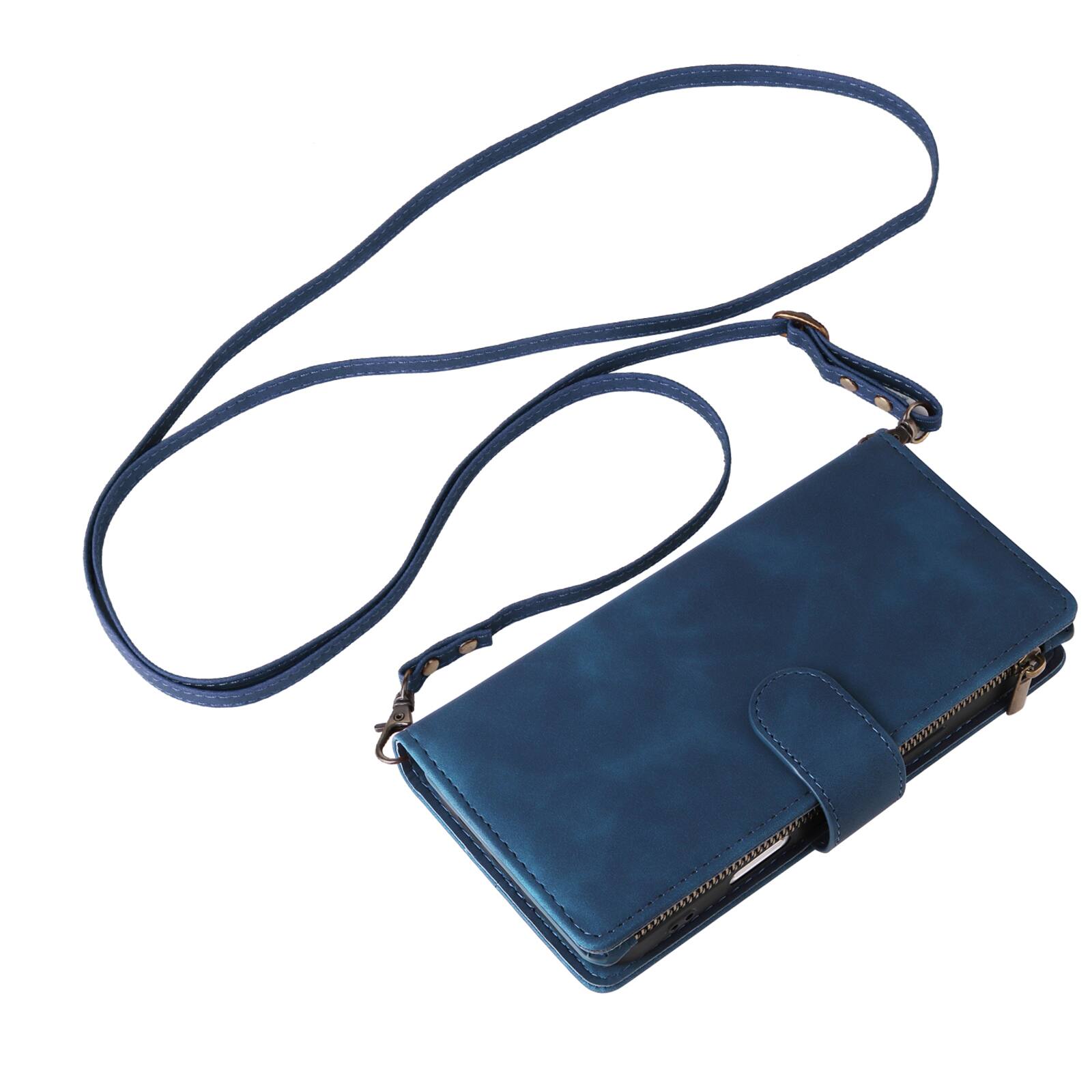 Alt View 5. UUCOVER - Wallet Case for Apple iPhone 18 Pro with Card Slots Cash Holder, Zipper Pocket, Wrist & Shoulder Strap, Flip Stand Cover - Blue.