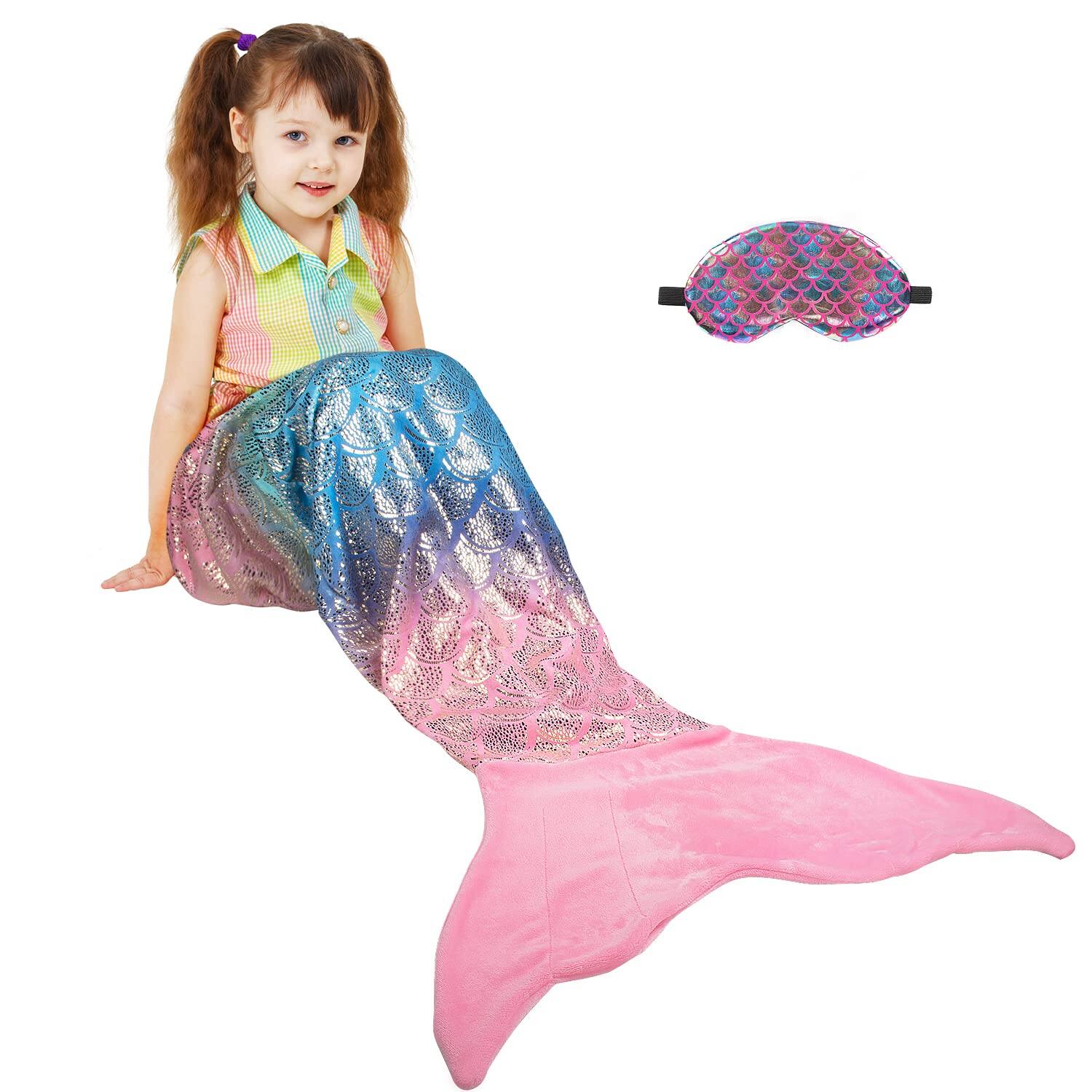 Front. Dapper Styles - Mermaid Tail Blanket Cozy Sleeping Bag For Fish Scale Pattern Gift PolyesterThe classic and lovely green co... - Shiny Rainbow Ombre-Kids.