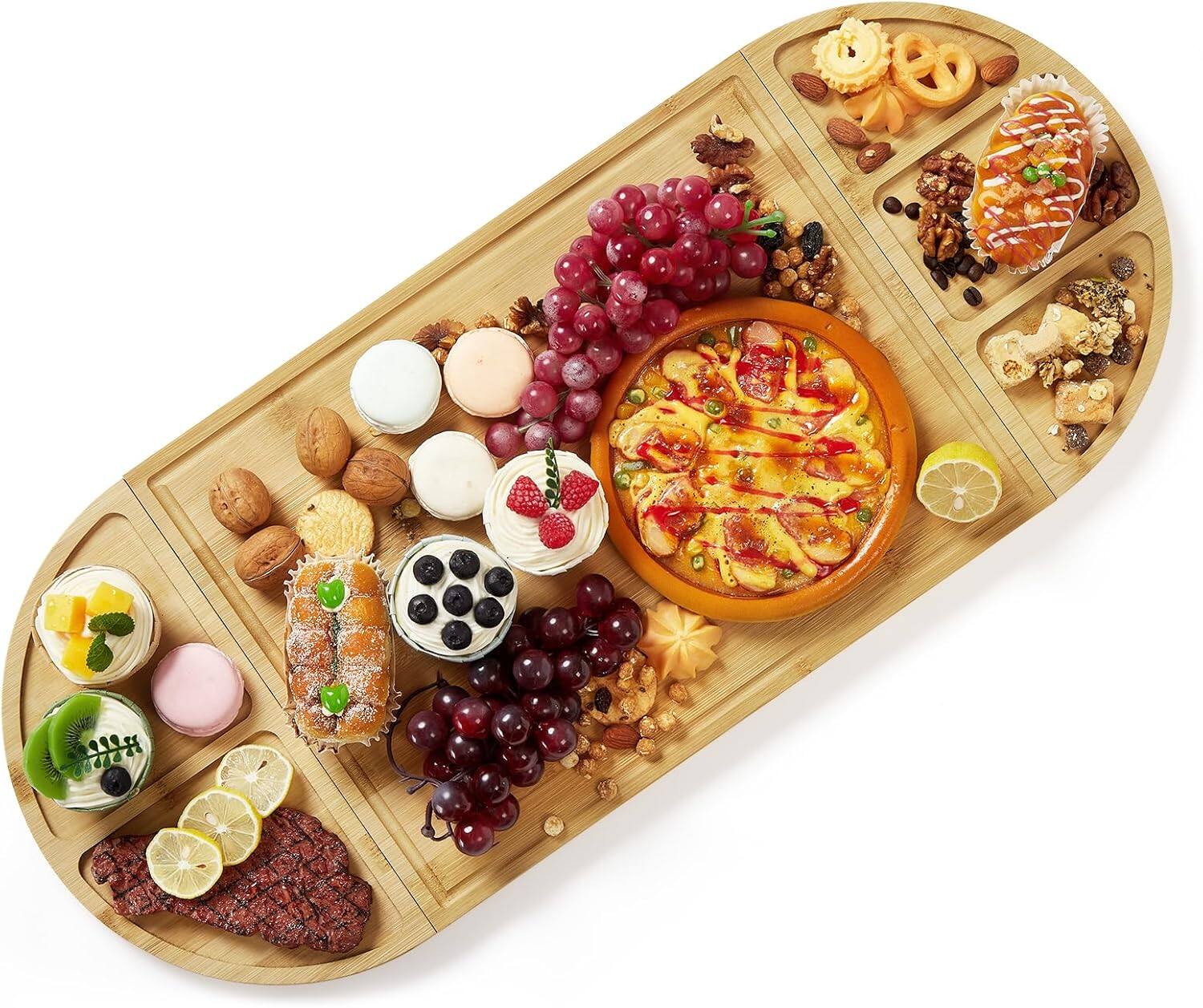 Front. GARVEE - 3 Pack Bamboo Charcuterie Boards Set, Large Bamboo Cheese Board Set With Deep Juicy Groove for Kitchen.