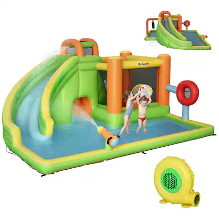 Front. Loheer - Loheer 7-in-1 Inflatable Water Slide Kids Bounce House Backyard Water Park with Pool Climbing Wall and 750W Blower.