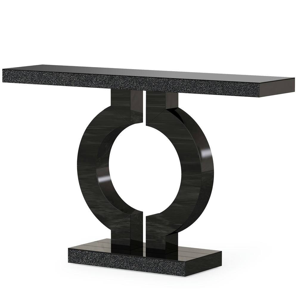 Left. Kadyn - Entryway Table, Console Sofa Table,43" Mirrored Console Table, Modern Silver Sofa Table with O-Shaped Base,Black - Black.