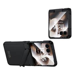 Dteck - Shockproof Case for Motorola Razr Ultra (2026) with Hinge Kickstand, Rigid Plastic Cover Built-in Glass Screen Protector - Black