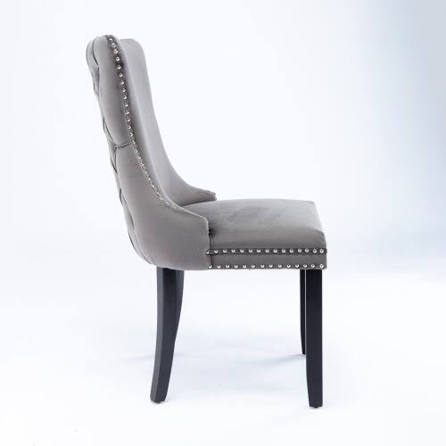 Alt View 1. LUCKY ONE - Assembled Wing-Back Dining Chair Set of 2 with Nailhead Trim Solid Wood Legs Upholstered Side Chair - Gray.