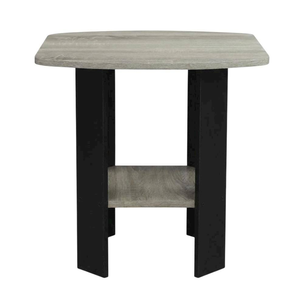 Back. FurniFact - Grey Oak and Black Finish Side End Table for Living Room - Grey Oak/Black.