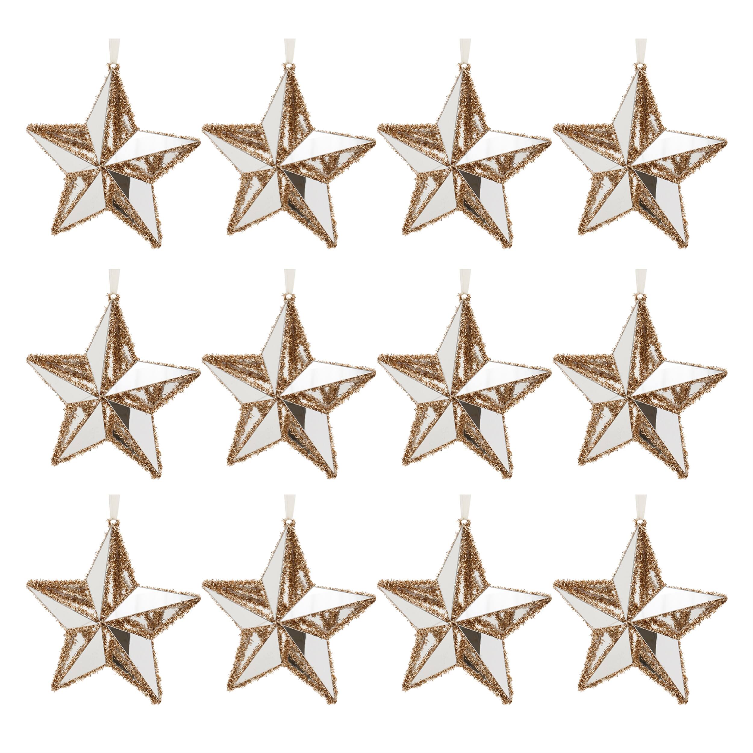 Left. BreeBe - Gold Tinsel Star Ornament (Set of 12) - Gold, Silver.