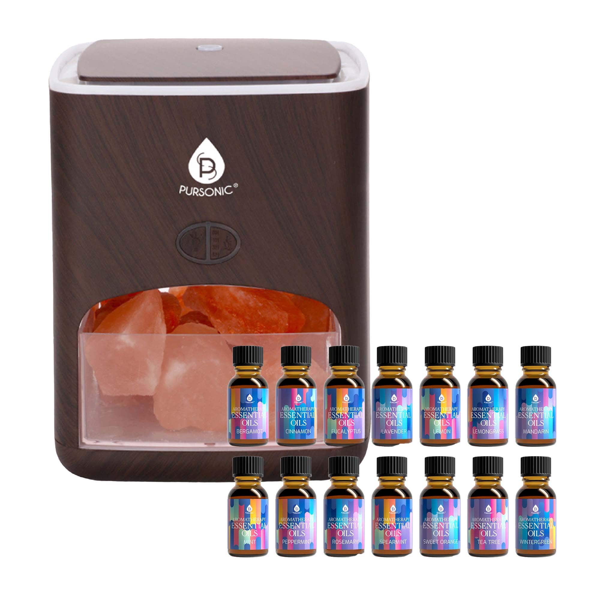 Pursonic - Himalayan Salt Diffuser & 14 Pack Essential Oils Set - Multicolor