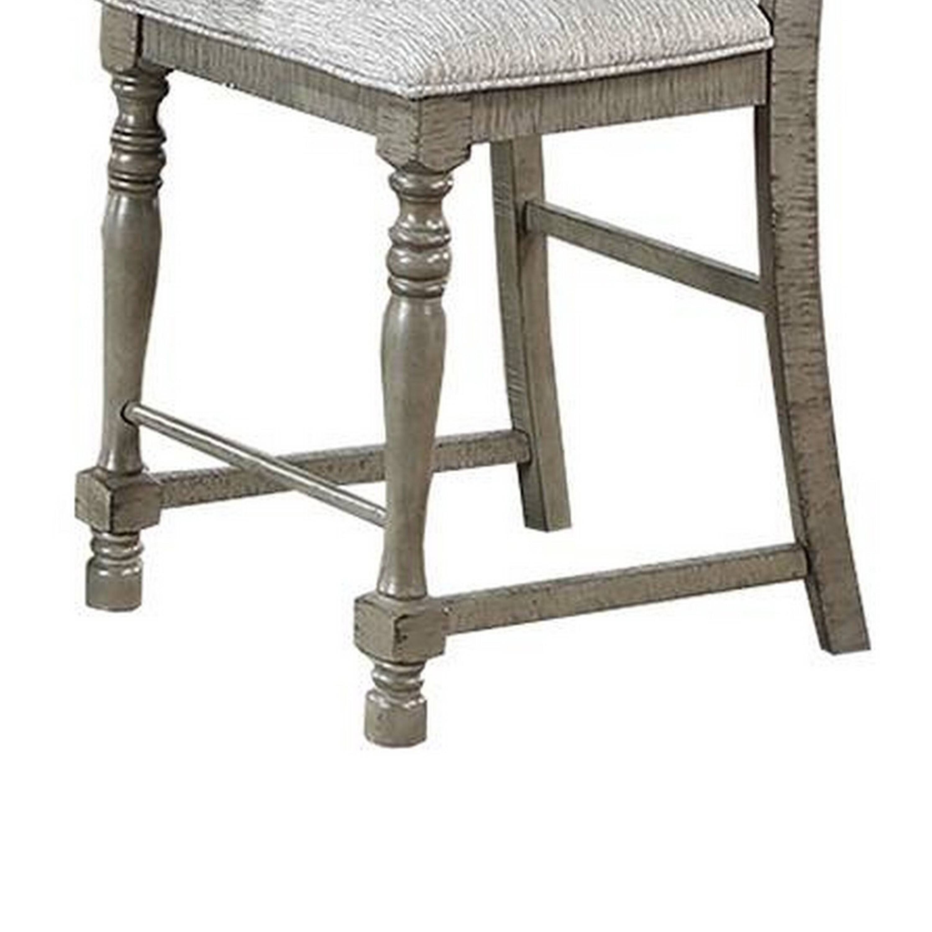 Alt View 3. Manhattan Lane - Rizi Counter Height Chair Set of 2, Carved Legs, Open Slats, Gray Wood - Gray.