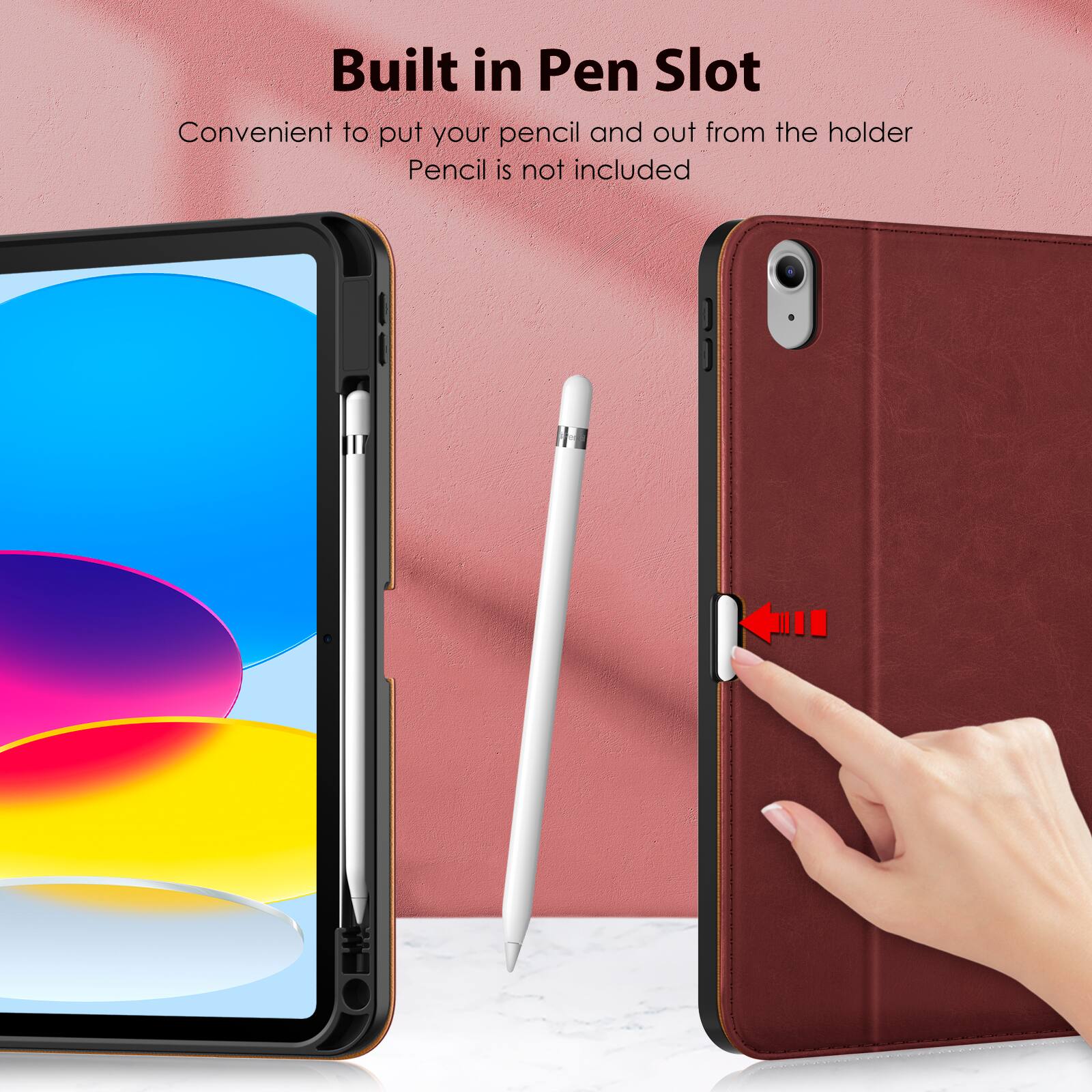 Built in Pen Slot  
Convenient to put your pencil and out from the holder  
Pencil is not included