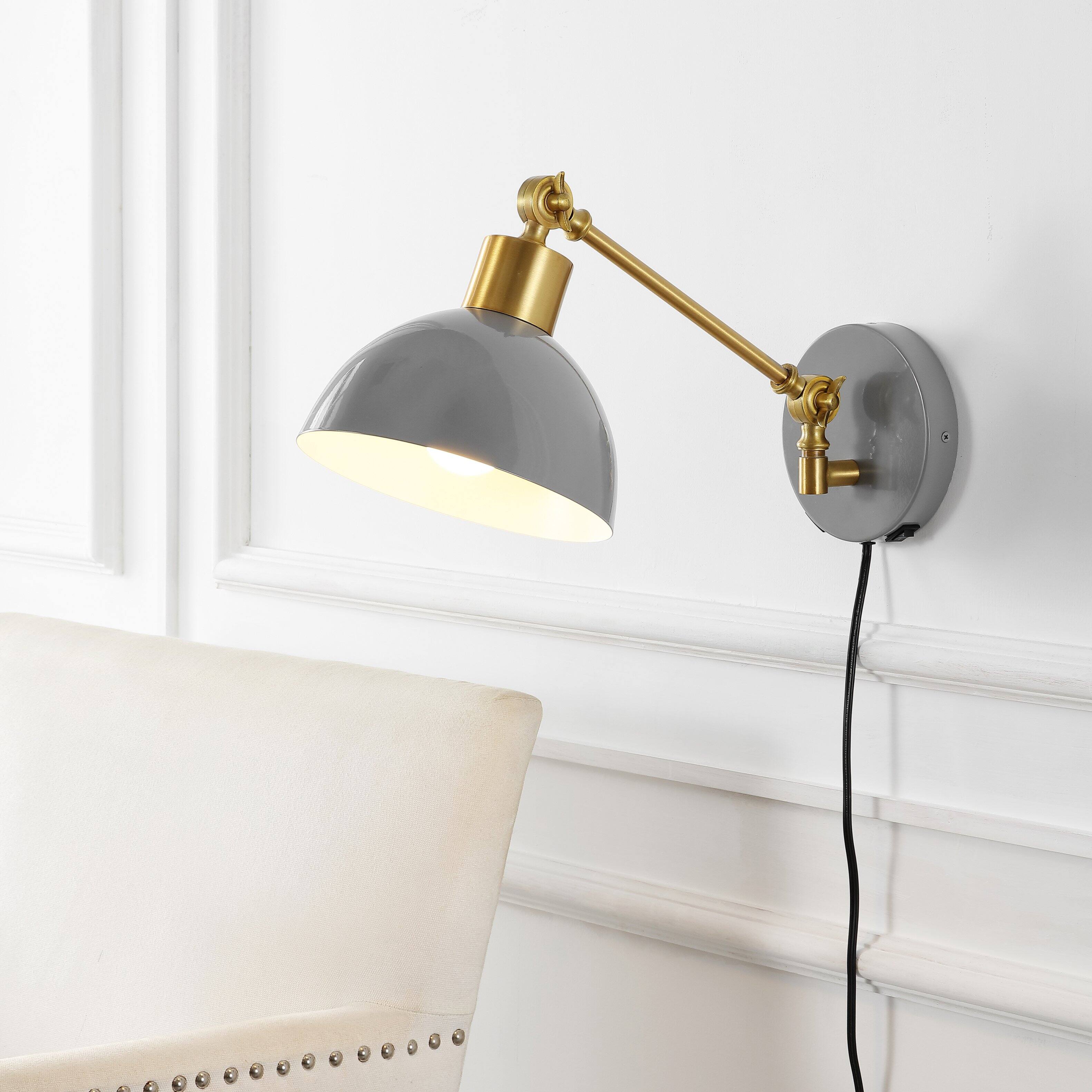 Alt View 1. Jonathan Y - Lisa 18" Swing Arm 1-Light Modern Midcentury Iron USB Charging Port LED Sconce, Grey/Brass Gold - Gray.