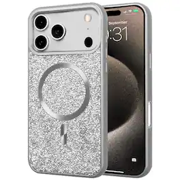 Entronix - Magnetic Case for iPhone 17 Pro - Elegant Rhinestone Design - Silver