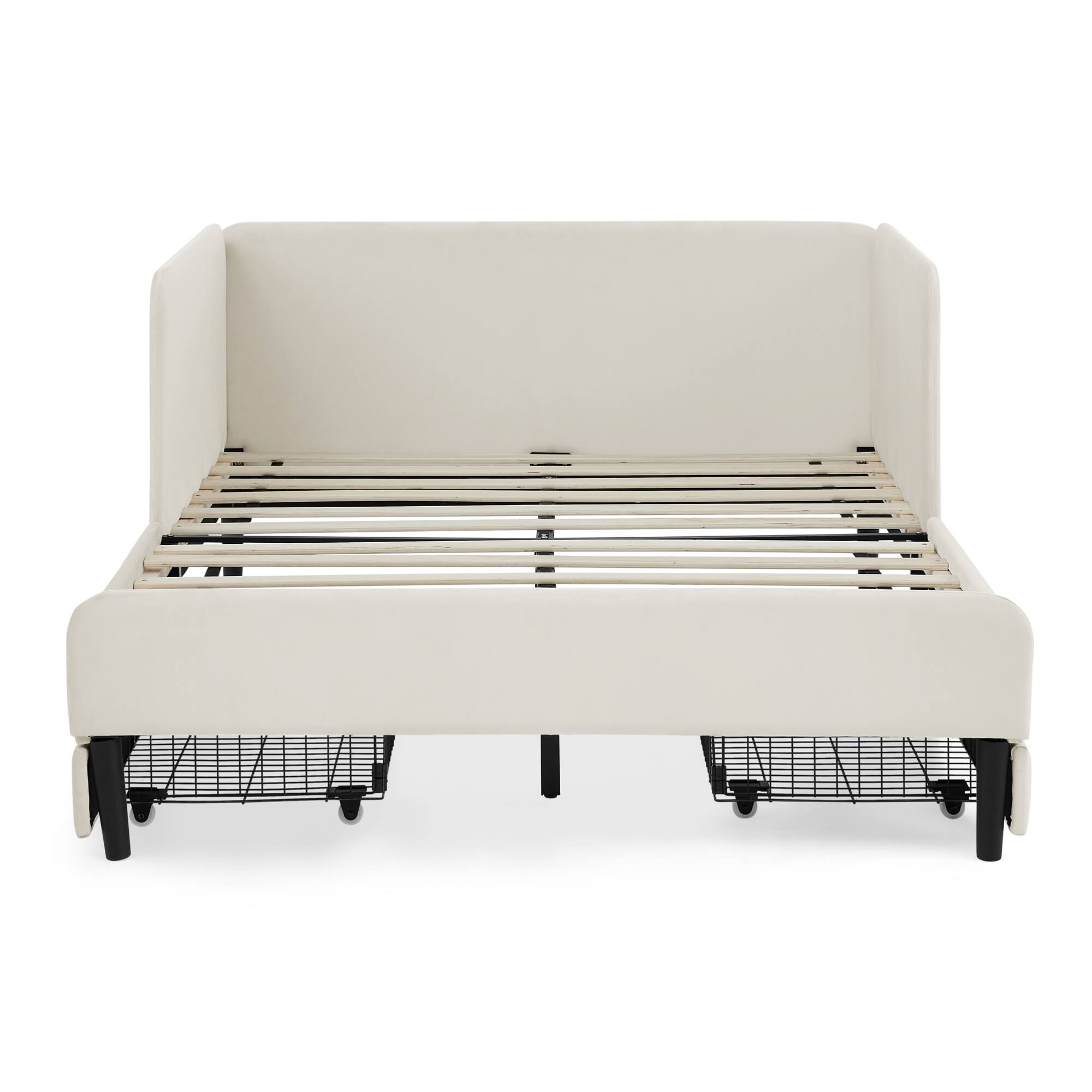 Alt View 9. GOODSILO - Full Size Upholstered Platform Bed Frame with Storage Drawers and Adjustable Sofa Functionality - Beige.