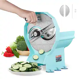 VEVOR - Manual Vegetable Fruit Slicer, 0-0.5"/0-12mm Thickness Adjustable Commercial Slicer Machine, Double Feed Ports - Blue + Sliver