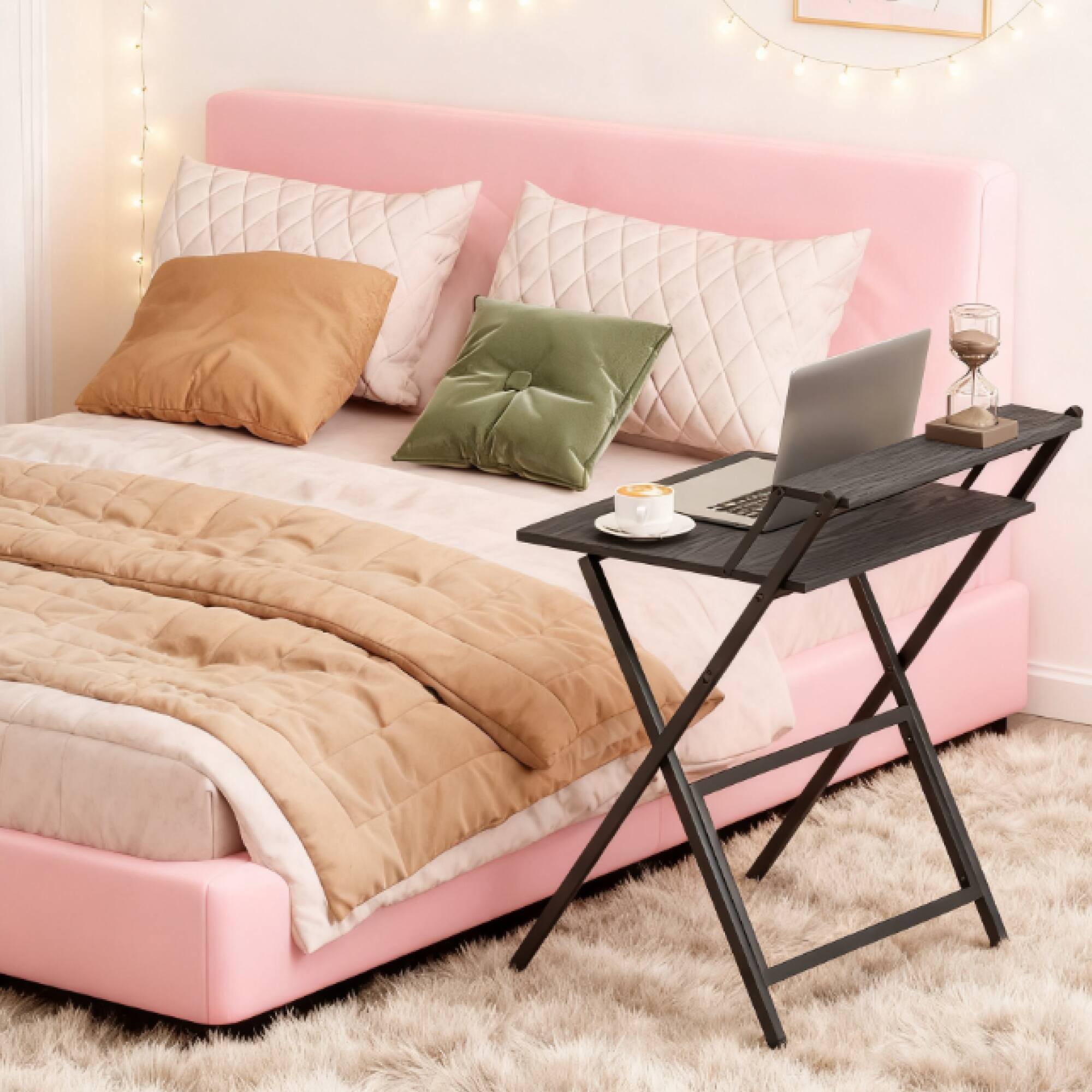 Alt View 3. GOODSILO - Space-Saving Foldable Computer Desk with Integrated Monitor Shelf for Compact Home and Office Use - Black.