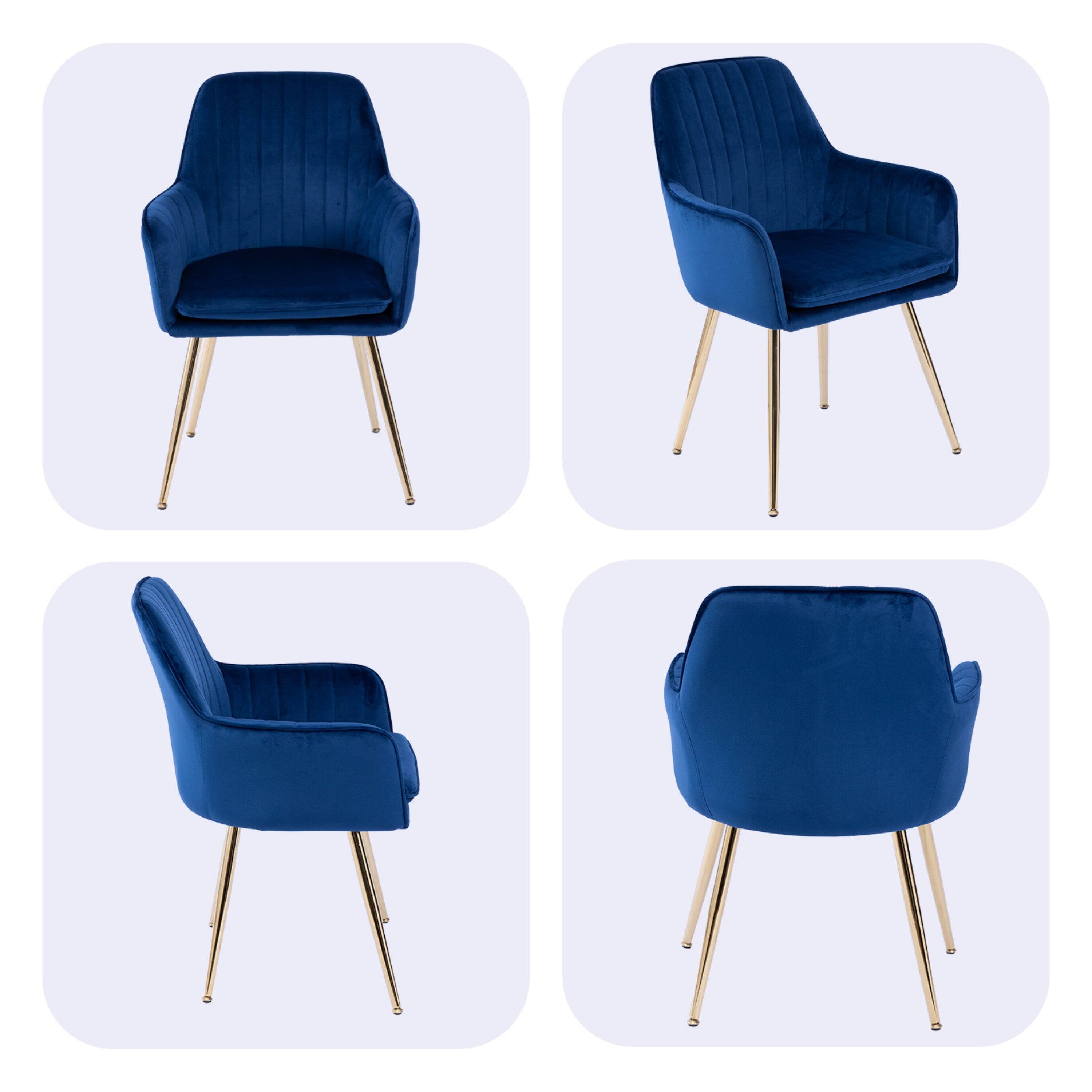 Alt View 5. Boyel Living - Velvet & Faux Leather Mid-Back Dining Chairs with Gold Plated Legs (Set of 2) Blue - Blue.