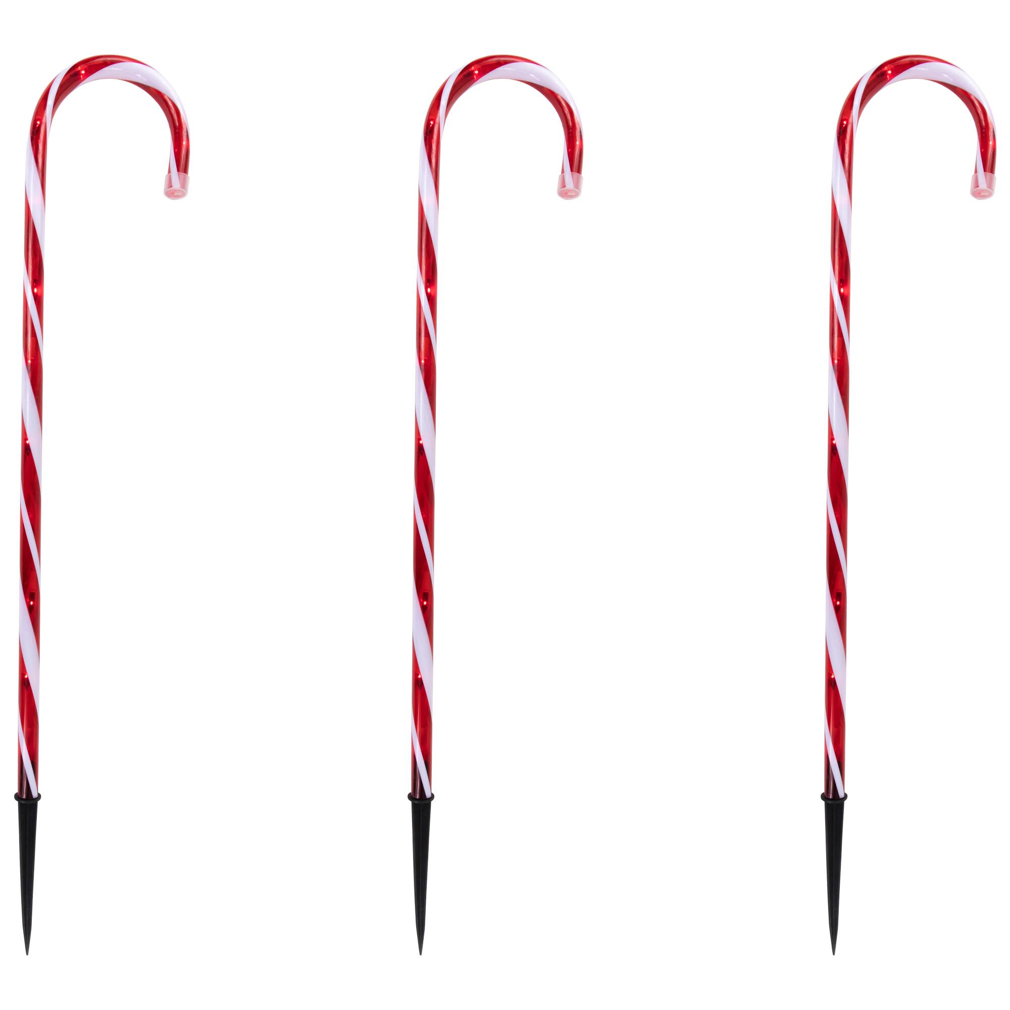 Northlight - Lighted Twinkle Candy Cane Christmas Outdoor Pathway Markers - 26" - Set of 3 - Red