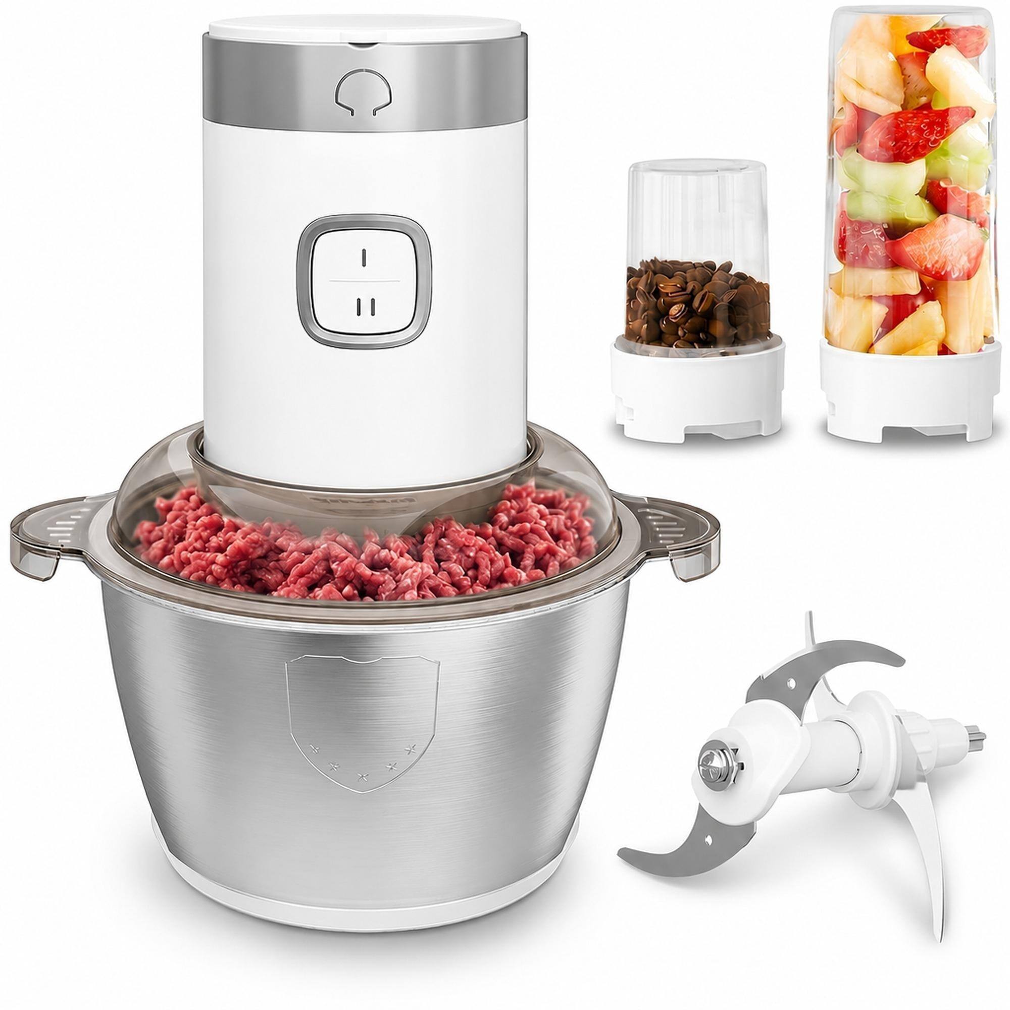 Front. RYHNUYNE - 4-in-1 Food Processor & Meat Grinder – 350W Electric Chopper with 2-Speed Control, 1.8L Bowl, Juicer & Coffee Grinder - White.