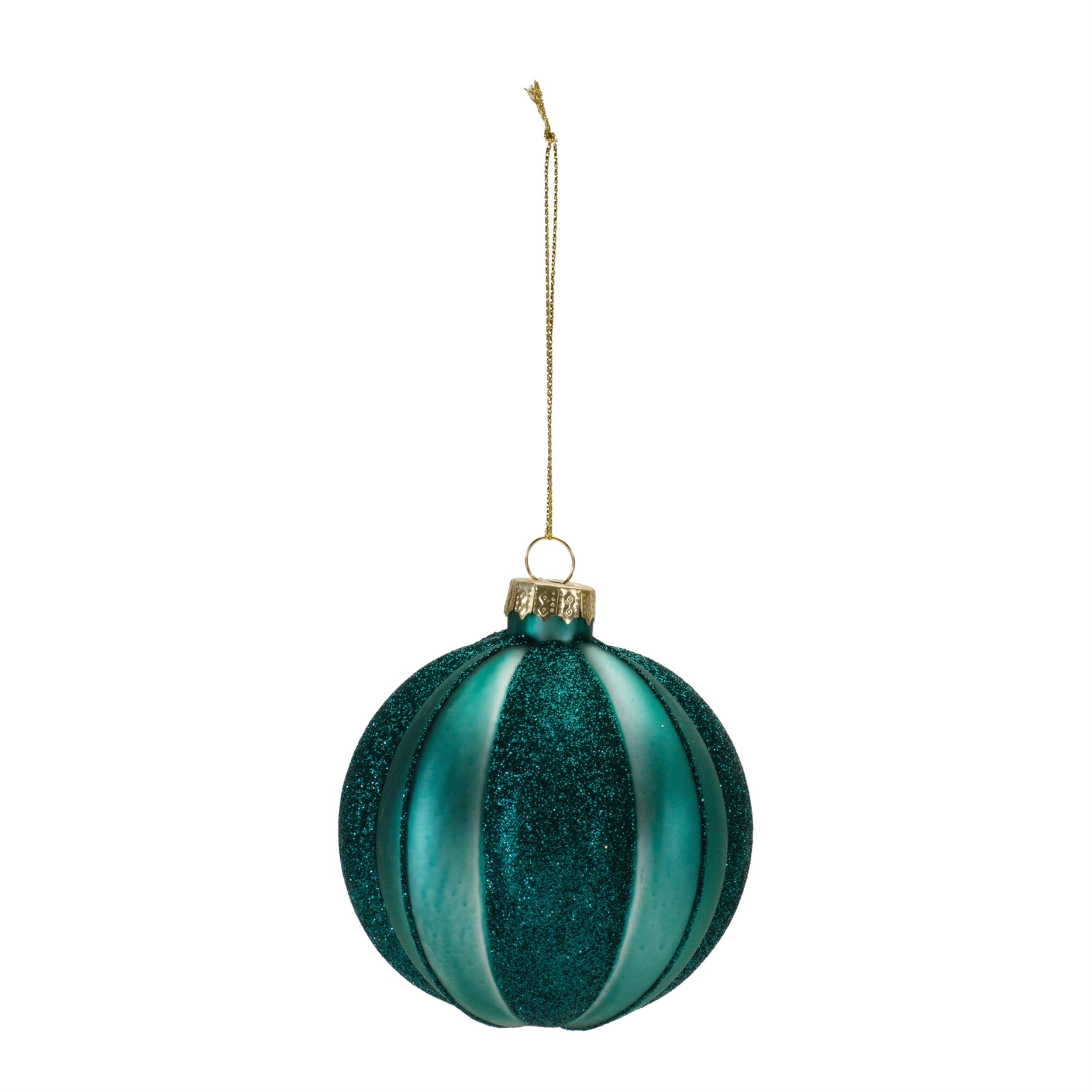 Angle. BreeBe - Glittered Glass Ball Ornament (Set of 12) - Green.
