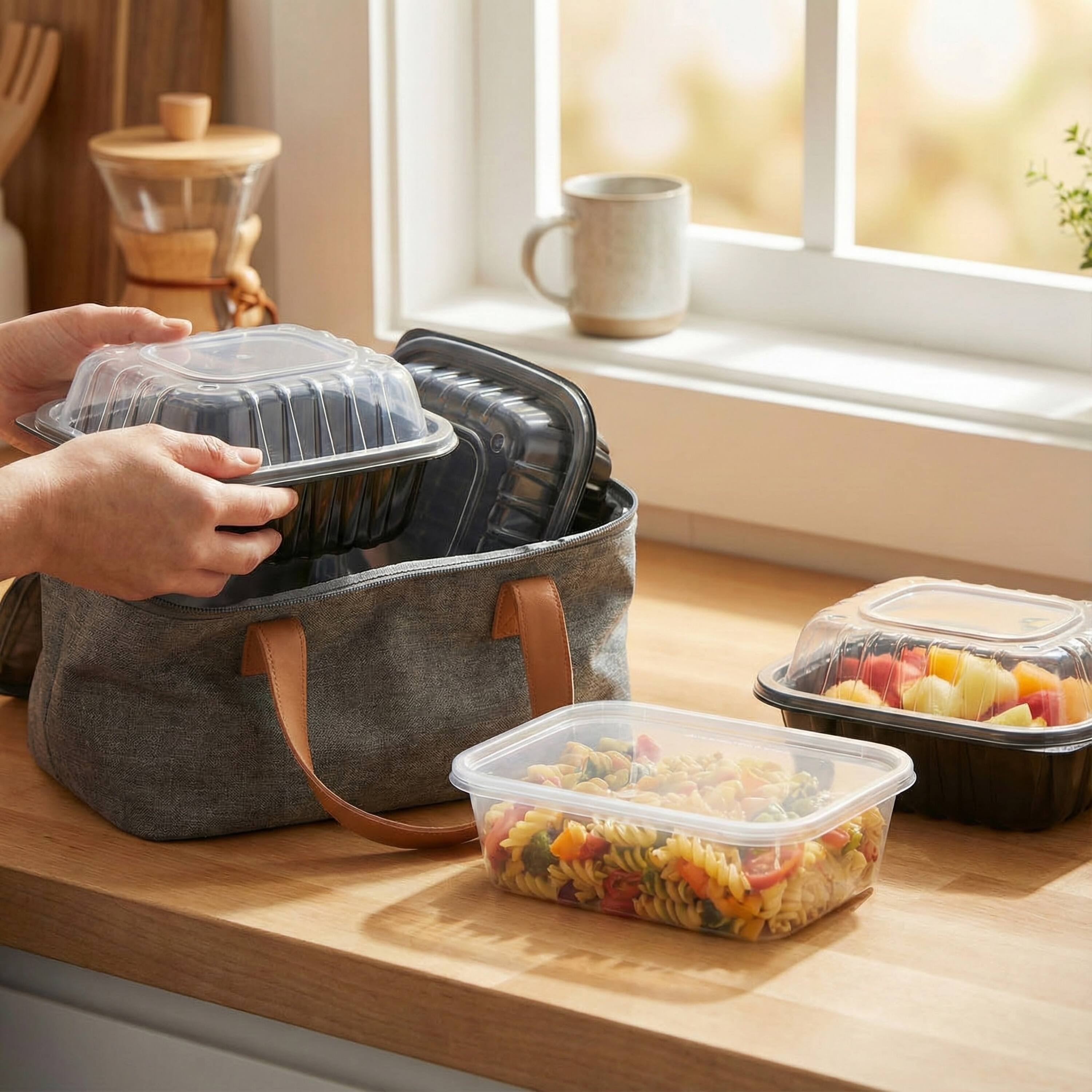 Alt View 7. Eco Harmony Products - Microwaveable Container (PP) Tray (White) with Lid (Translucent), 500ml, 250-Pack - White.