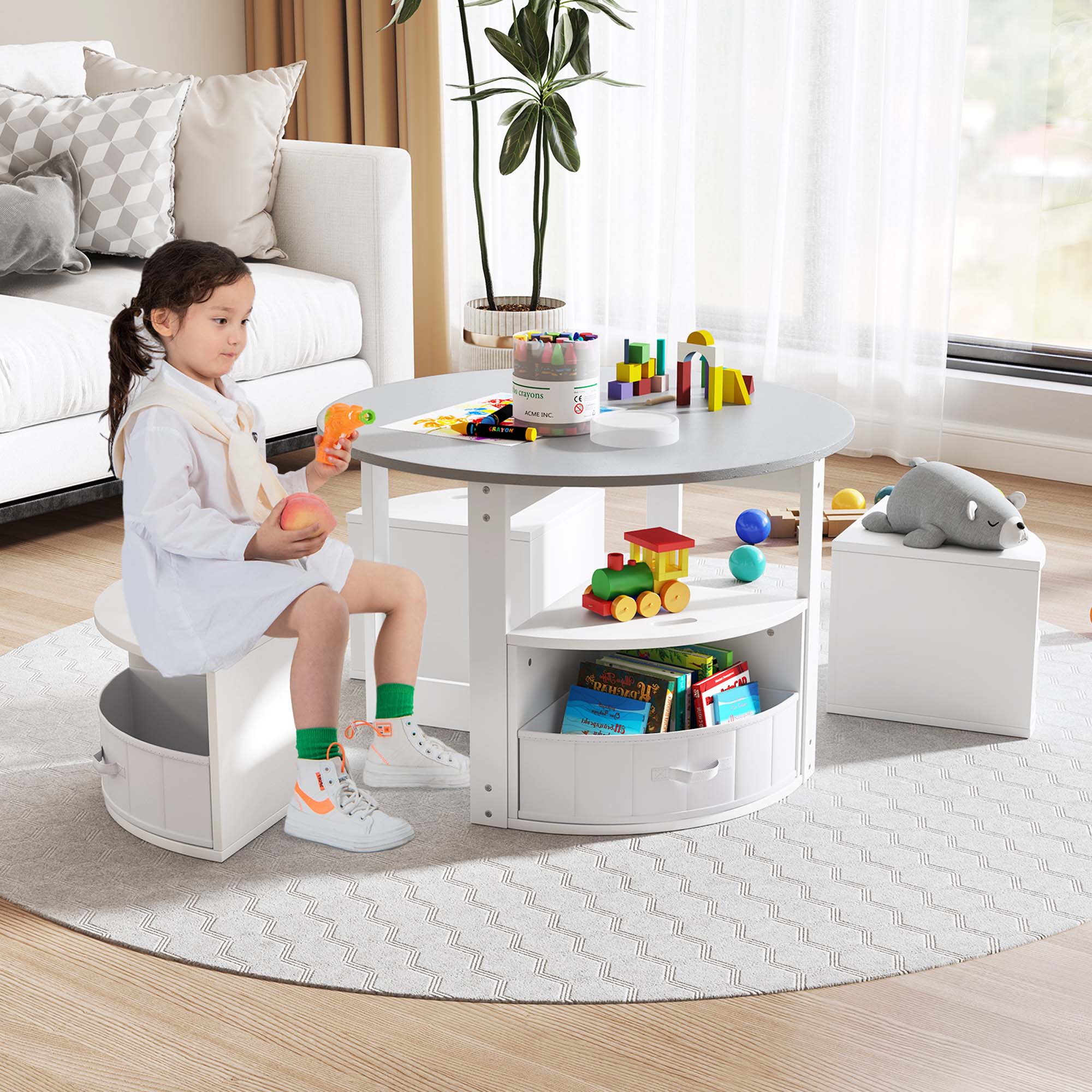 Alt View 3. Costway - Costway 5 Piece Kids Play Table and Chairs Set Round Nesting Table Toddler Furniture - Gray.