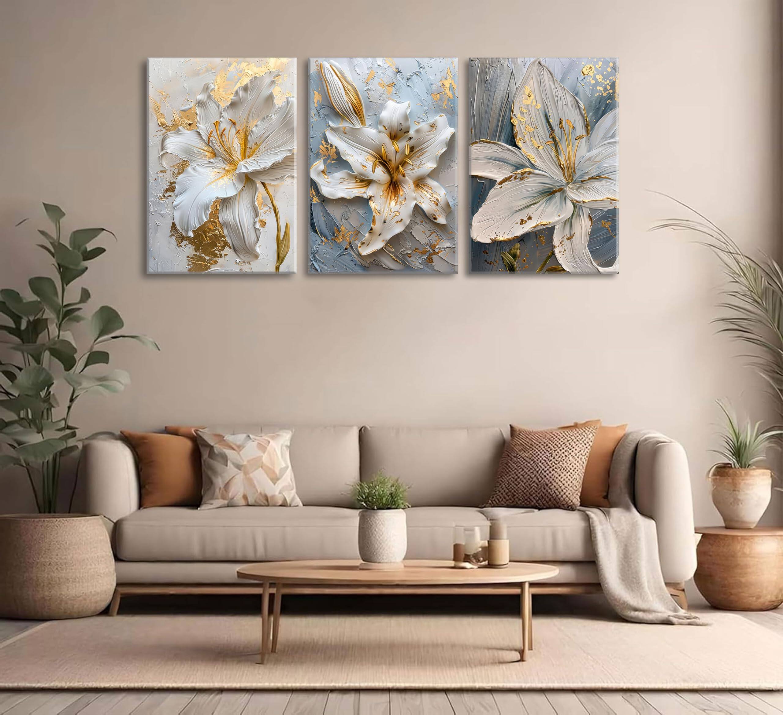 Alt View 1. Hanke - Abstract Golden Flower Canvas Wall Art Boho Foil Blossom Painting Plane Textured 12 x 16 inches - Flower Posters.