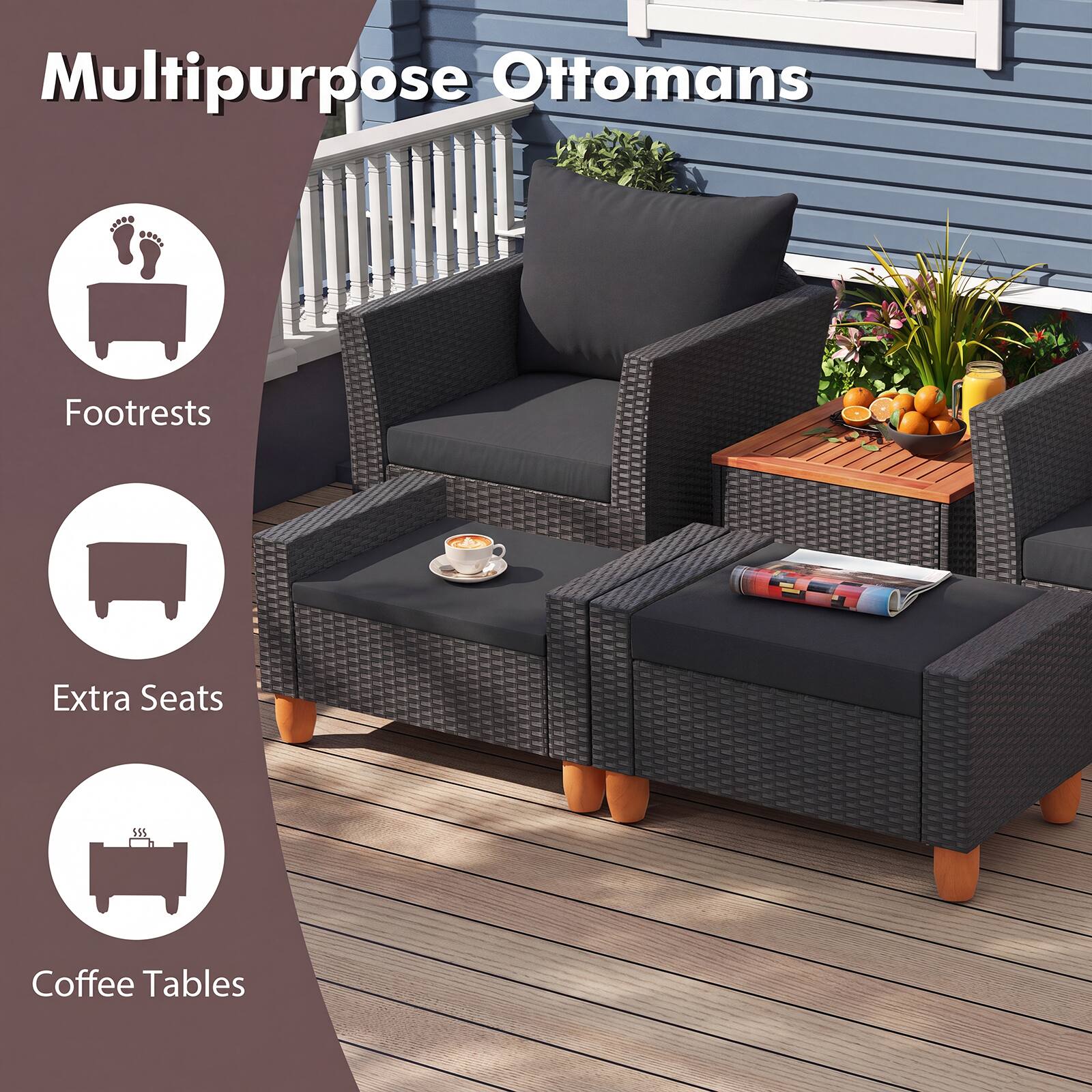 Multipurpose Ottomans

Footrests

Extra Seats

Coffee Tables